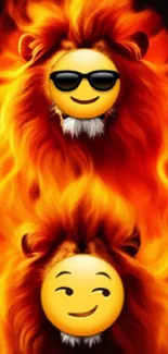 Fiery lion emoji wallpaper with blazing orange manes.