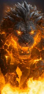 Fiery lion fantasy art with glowing eyes.