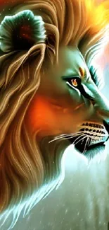 Fantasy art of a fierce lion with fiery mane.