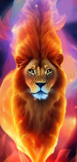 Fiery lion with vibrant colors in a fantasy style mobile wallpaper.