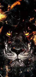 Fiery lion face with vibrant flames wallpaper.