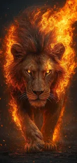 A powerful lion with a fiery mane in digital artwork.