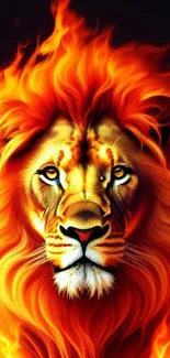 Stunning lion with fiery orange mane in vivid mobile wallpaper design.