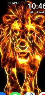 Fiery glowing lion on dark background wallpaper.