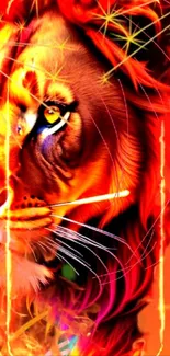 Fiery lion with vibrant colors as mobile wallpaper background.