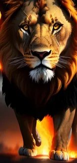 Lion with fiery mane wallpaper for mobile.