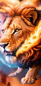 Fiery lion artwork mobile wallpaper with bold and vibrant colors.