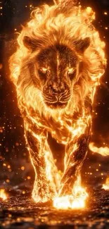 Fiery lion with glowing mane in stunning mobile wallpaper.