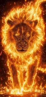 Fiery lion in flames mobile wallpaper