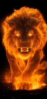 Fiery lion charging forward with glowing flames.