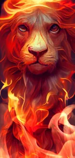 Majestic lion with fiery flames around its mane, creating a bold and striking visual.