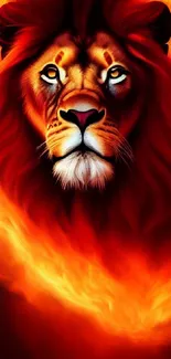 Fiery lion with orange flames mobile wallpaper.