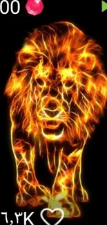 Fiery glowing lion on dark background.