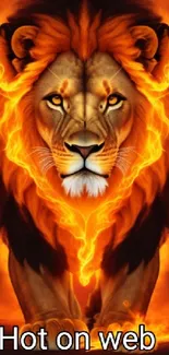 Fiery lion wallpaper with blazing flames.