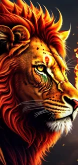 Fiery lion with a vibrant flame mane.