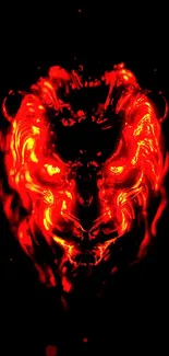 Fiery lion silhouette on black background wallpaper.