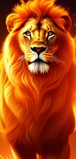 Fiery lion art wallpaper with vibrant orange flames.