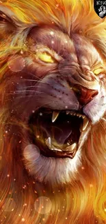 Fiery lion roaring with vibrant flames, artistic mobile wallpaper.