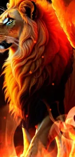 Fiery lion with flaming mane artwork