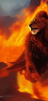 Fiery orange lion roaring in dynamic artwork wallpaper.