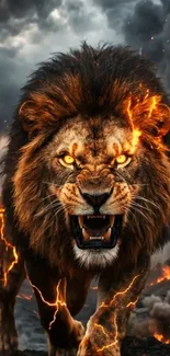 Fiery lion roaring with intense power