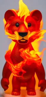 Vibrant fiery lion with bold flames design.