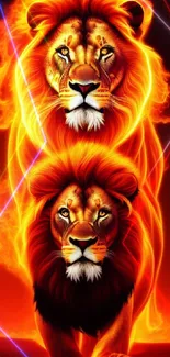 Fiery lions artwork with bright flames and vibrant orange hues.