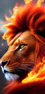 Majestic lion with fiery mane mobile wallpaper