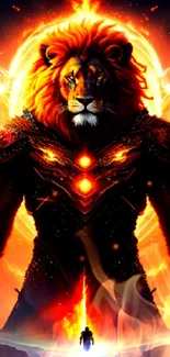 Fiery lion warrior with vibrant colors on phone wallpaper.