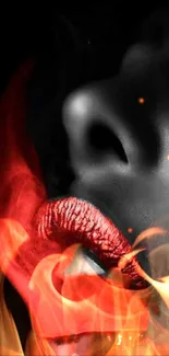 Abstract wallpaper featuring fiery lips and flames.