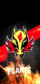 Fiery sports logo with flame effect on a black background.