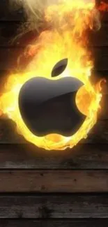 Fiery logo with a wooden background.