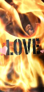 Mobile wallpaper with flames and love theme.