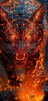 Fiery lynx with glowing eyes and flames in dynamic detail.