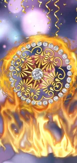 Fiery mandala with gems mobile wallpaper.