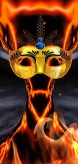 Fiery mask with vibrant flames, fantasy wallpaper for mobile.