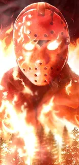 Fiery masked figure with flames in vibrant red-orange hues.