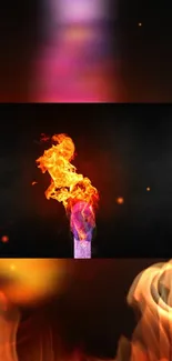 Fiery matchstick with vibrant flames on a dark background.