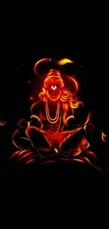 Fiery meditative figure on black background.