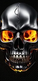 Fiery metallic skull mobile wallpaper with striking flame design.