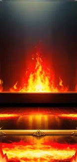 Golden mirror with fiery flames wallpaper.