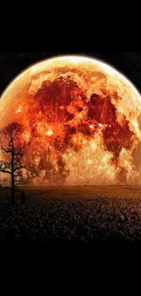 Vibrant orange moon landscape wallpaper against a starry night sky.