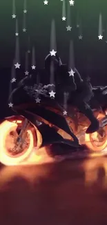 Fiery motorcycle with stars in a dynamic mobile wallpaper.