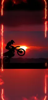 Motorcycle silhouette with fiery sunset background in a dynamic wallpaper design.