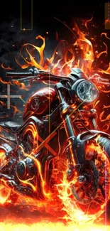 Fiery motorcycle with blazing flames.