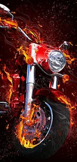 Fiery red motorcycle engulfed in vibrant flames.