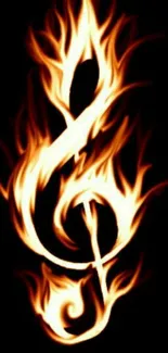 Vibrant fiery music note on black background.