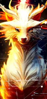 Fiery mystical wolf with vibrant orange and black hues.