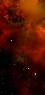 Vibrant galaxy wallpaper with fiery orange and red nebulae against a starry night sky.