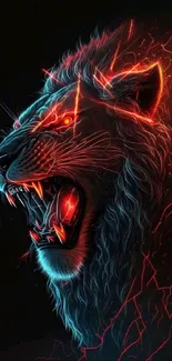 Fiery neon lion wallpaper with a roaring design.